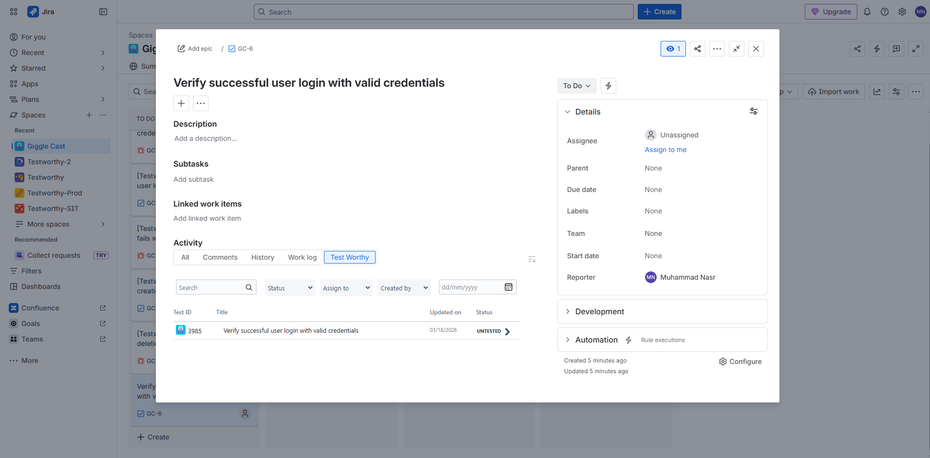 TW tab on Jira